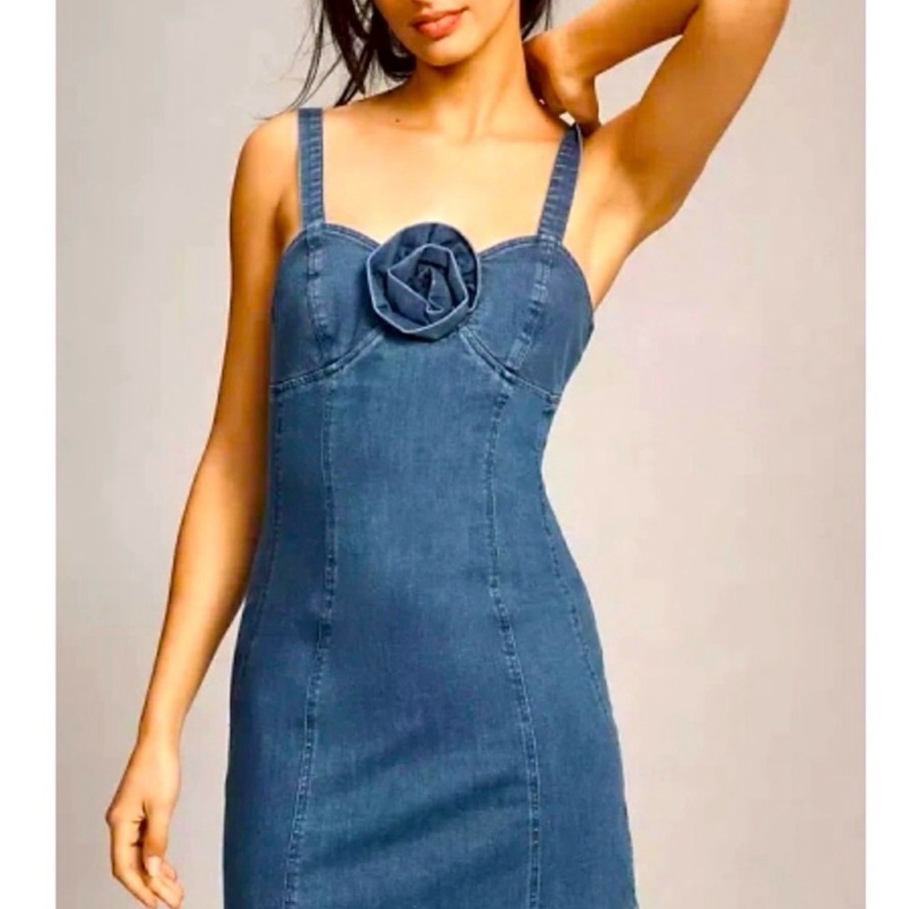 ANTHROPOLOGIE Porridge Rosette Denim Slim Mini Dress NWT small